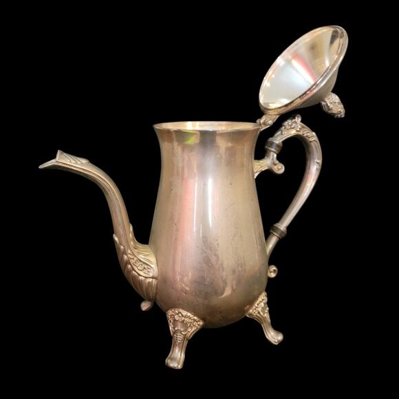 Vintage Silver Plated Baroque Coffee Pot Ornate Handle Footed Teapot - Picture 4 of 10
